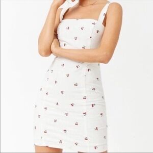 Forever 21+ Cherry Print White Linen Blend Dress 2X